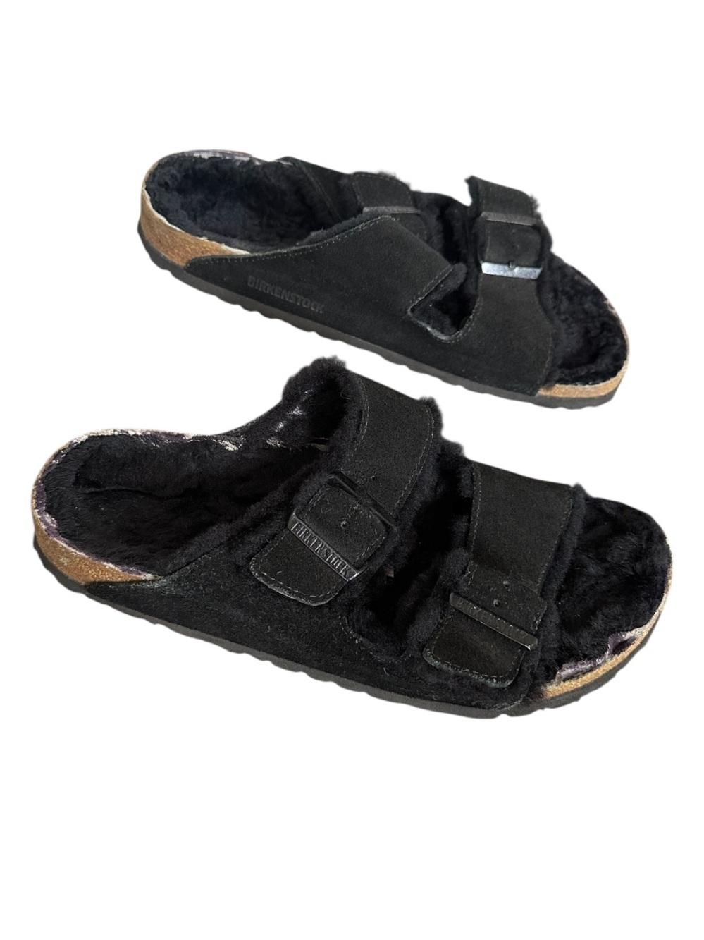 Birkenstock Arizona Shearling Black Suede Sandals Women's Size 8 Narrow